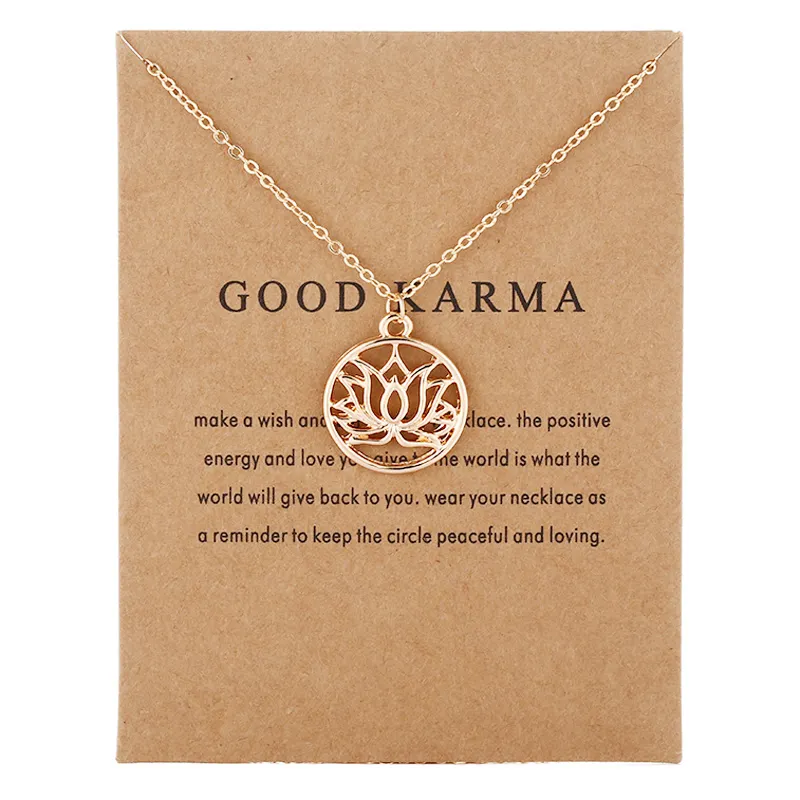 Make A Wish Card Jewelry Yoga Buddha Lotus Flower Good Karma Pendant Necklace