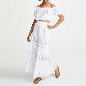 Women Sheer Cotton Flower Embroidery Crochet Trim <strong>Maxi</strong> <strong>Skirt</strong> <strong>White</strong> <strong>Skirt</strong> - Product Image 3