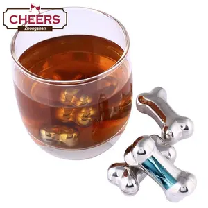 Fabricante directo reutilizable Conjunto de 4 perro hueso con forma de hielo de acero inoxidable cubo de Metal whisky piedras para bebidas