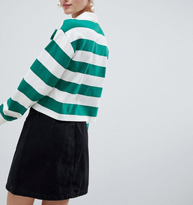Personnalisé Femmes Vert/<span class=keywords><strong>Blanc</strong></span> En Coton À Manches Longues <span class=keywords><strong>Polo</strong></span> Rugby Rayé - Product Image 2