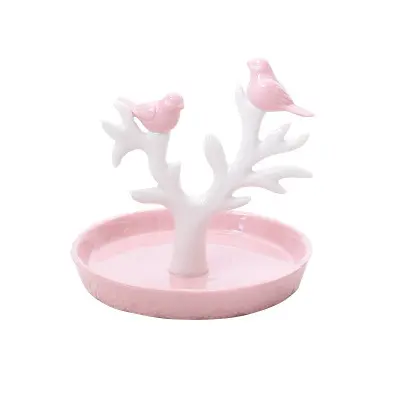Nette Keramik Vogel Baum Rosa Geschenk Schmuck Tablett Verpackung Halter