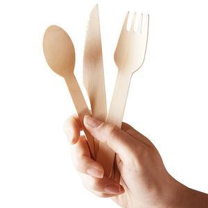 Cubiertos Desechables de Madera de Abedul <span class=keywords><strong>HYMY</strong></span> para Comida Rápida Alemana, 160 mm (16 cm), Naturales, Biodegradables, Ecológicos, Certificados ISO, al por Mayor - Product Image 1