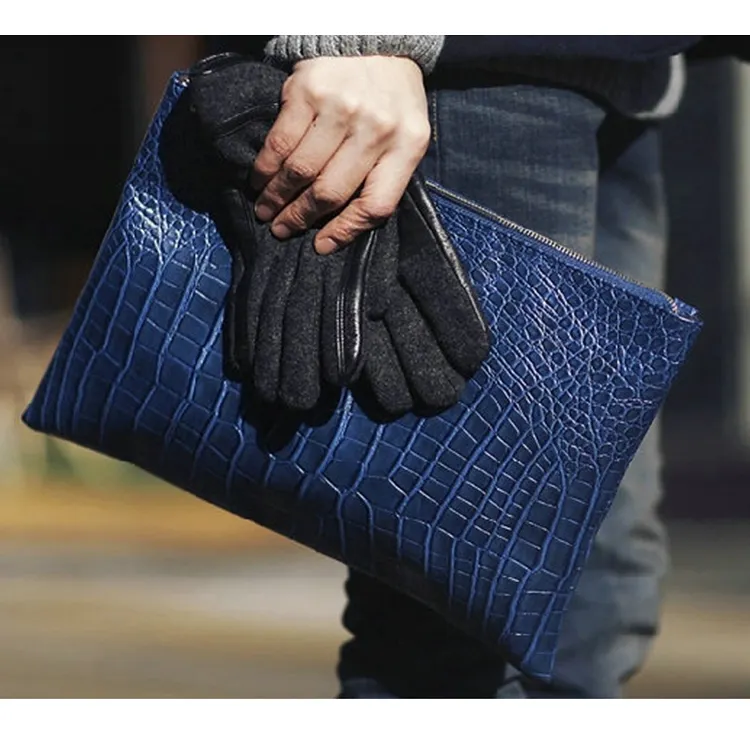 Fashion embossed crocodile leather men clutch bag with wristlet