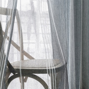 Linen Xám Trắng Sọc Burnout Ban Công Lỗ Gắn Cửa Sổ Voile Rèm Vải Tuyn Tấm Để Bán Phòng Khách Phòng Ngủ Cửa Sổ - Product Image 3