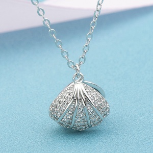 ML77 Korean Elegant 925 <strong>Sterling</strong> <strong>Silver</strong> Zircon <strong>Pearl</strong> Ocean Sea Shell Shape Summer Beach Fine Jewelry <strong>Necklace</strong> for Women - Product Image 3