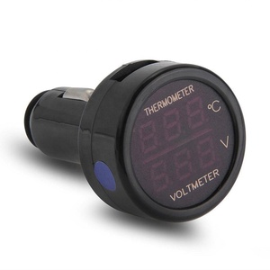 Voltmètre numérique pour voiture 12V <span class=keywords><strong>24V</strong></span>, thermomètre, style allume-cigare, 2 en 1, moniteur de batterie, voltmètre, thermomètre - Product Image 1
