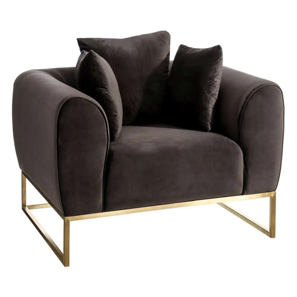 Золотые ножки из нержавеющей стали, набор мебели для гостиной, современный серый бархатный мягкий одноместный диван