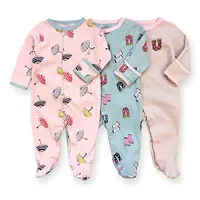 Pijama de manga larga para bebé recién nacido, paquete de 3 pijamas unisex de algodón azul