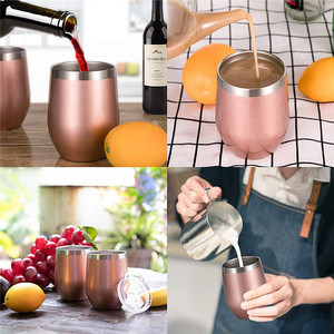 De 12 oz taza de acero inoxidable de oro <span class=keywords><strong>rosa</strong></span> brillante de doble pared aislado al vacío <span class=keywords><strong>vino</strong></span> vaso con tapa de <span class=keywords><strong>la</strong></span> taza de café - Product Image 5