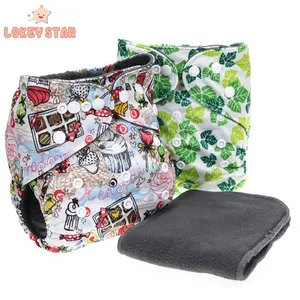 Lokeystar-PAÑALES reutilizables impermeables lavables a presión de carbón de bambú estampados, venta al por mayor