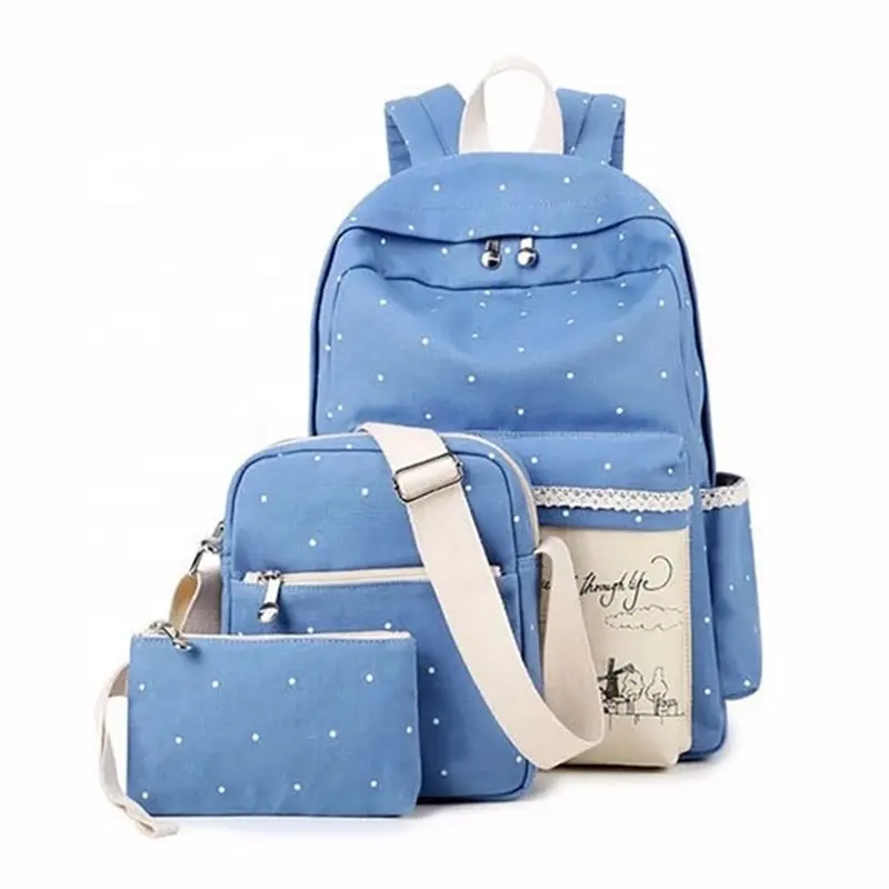 Großhandel Lager Design Günstige Leinwand Mode Schule Rucksack Taschen Set für Reise Schule Rucksack Tasche