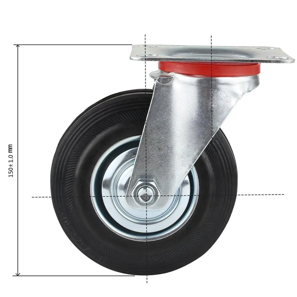 3" 4" 5" 6" 8" Whole Sale Steel Core Roller Bearing Solid Black Rubber Swivel Castor Wheel