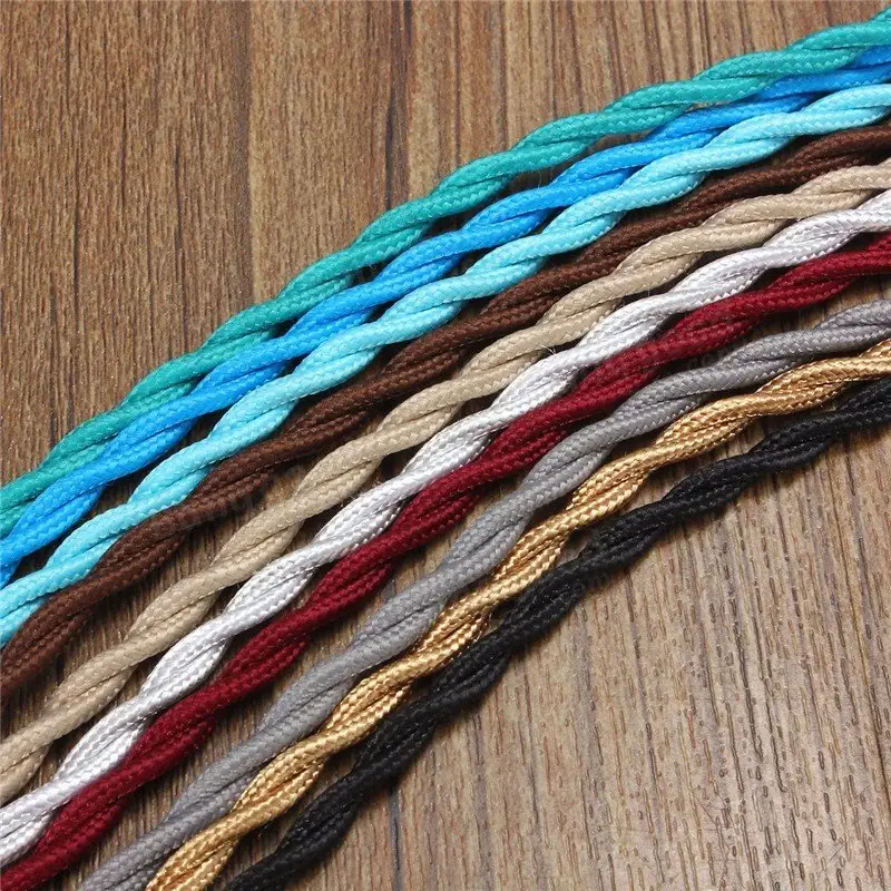 0,75mm x 2mm de color decorativo Vintage trenzado Cable 2 núcleo trenzado textil Cable eléctrico cuerda de tela de rayón de alambre