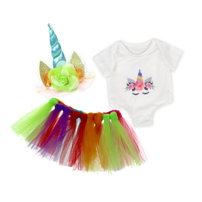 ползунки розовый пачка Единорог повязка на голову 18 "Американский детский комплект одежды для девочек