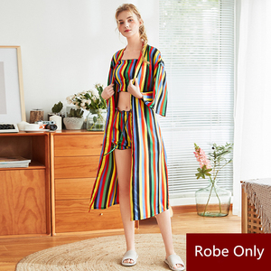 Nouveau Style de la Chine <span class=keywords><strong>pas</strong></span> <span class=keywords><strong>cher</strong></span> été Kimono Satin Robe soyeux arc-en-ciel rayure Long peignoir pour les femmes <span class=keywords><strong>Homewear</strong></span> - Product Image 5