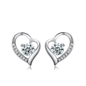 Korea White Gold Irregular Love Heart Inlay Diamond Chain Stud Earrings For Cupid's Arrow Heart Earring Jewelry