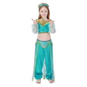 Đầm Múa Bụng Dạ Tiệc Halloween Công Chúa Hoa Nhài Đèn Aladdin Cho Bé Gái Trang Phục Ấn Độ