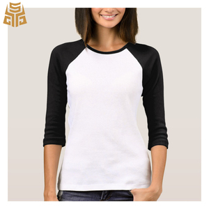 <span class=keywords><strong>Mujer</strong></span> 3/4 manga raglán contraste de Color cuello redondo en blanco personalizado <span class=keywords><strong>camisetas</strong></span> - Product Image 2
