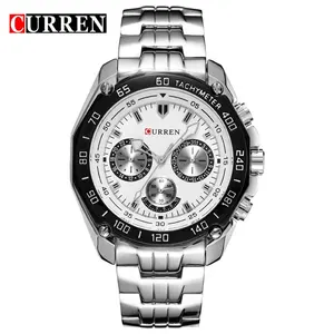 8077 Curren Watches Vogue Exquisite Steel Three-eyes Classic Quartz Men Army Sports Analog Casual Watch