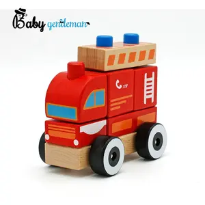 En iyi tasarım mini ahşap oyuncak itfaiye kamyonu çocuklar için Z05011C