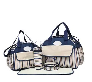 Bolsa de fralda para bebê personalizada, bolsa de ombro impermeável com quatro conjuntos, portátil, multifuncional, para viagem, bolsa de fralda para bebê