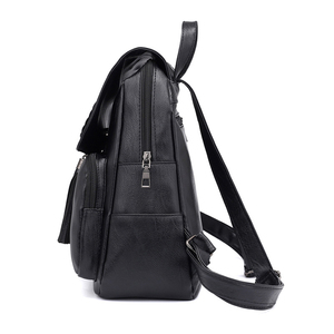 Mochila de Cuero Negra con Borla y Logotipo Personalizado, Bolsos Escolares de Moda para Mujer, Venta al Por Mayor - Product Image 3