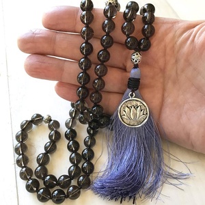 Meditación de Yoga Estilo de vida de cuarzo ahumado Natural collar de piedras 8mm mala 108 cuentas anudada a mano de la joyería de la pulsera - Product Image 5