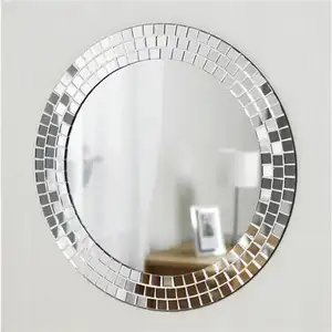 银色镜框奢华独特家居装饰圆形玻璃马赛克手工镜框墙镜