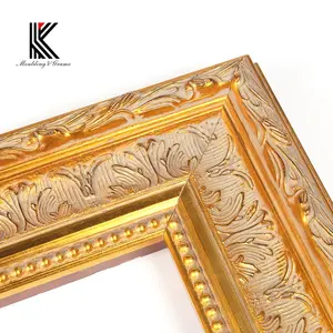 अलंकृत लकड़ी तेल चित्रकला फोटो फ्रेम हस्तनिर्मित सोने की पन्नी ठोस लकड़ी की तस्वीर फ्रेम मोल्डिंग