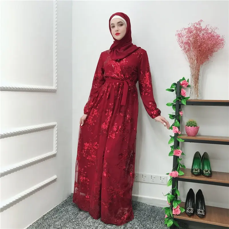 2019 הנמכר ביותר יוקרה העבאיה מוסלמית באורך מלא מקסי שמלת בנות חתונה שמלת ערב