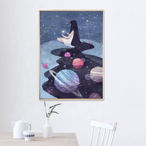 Personnalisé Noir poil long belle jeune fille assise sur la planète diamant peinture <span class=keywords><strong>d</strong></span>'art - Product Image 1