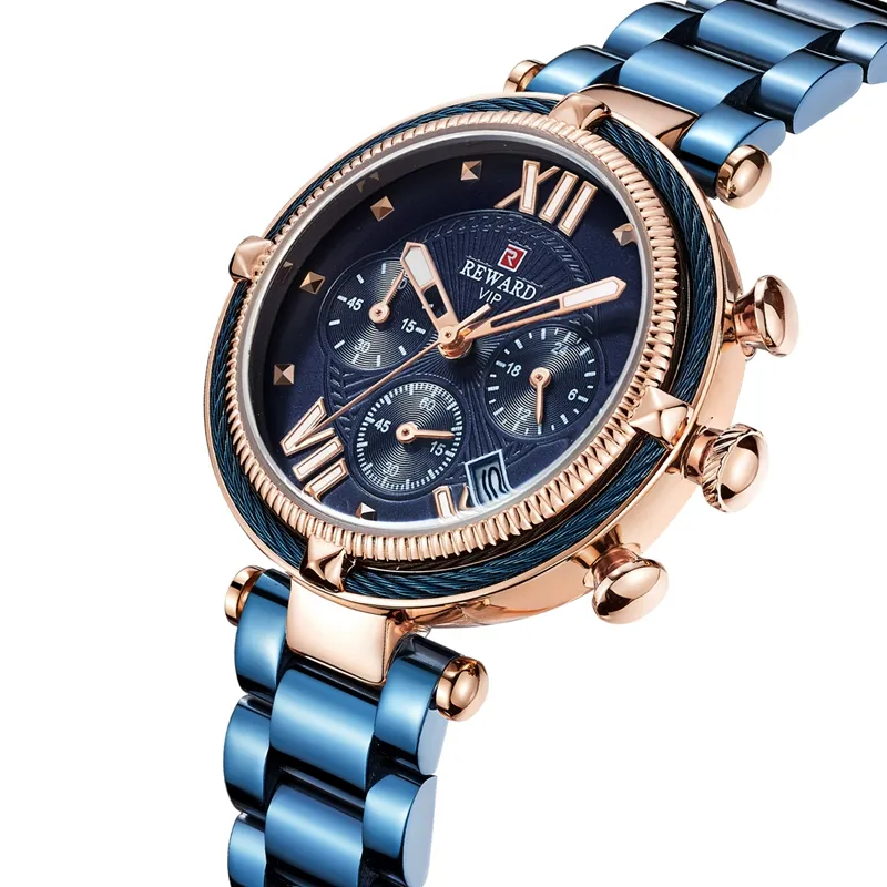 REWARD Brand Luxury Ladies Wrist Watches 12/24 Hour Female Quartz Clock Stopwatch Stainless Steel Women Watches relojes de mujer