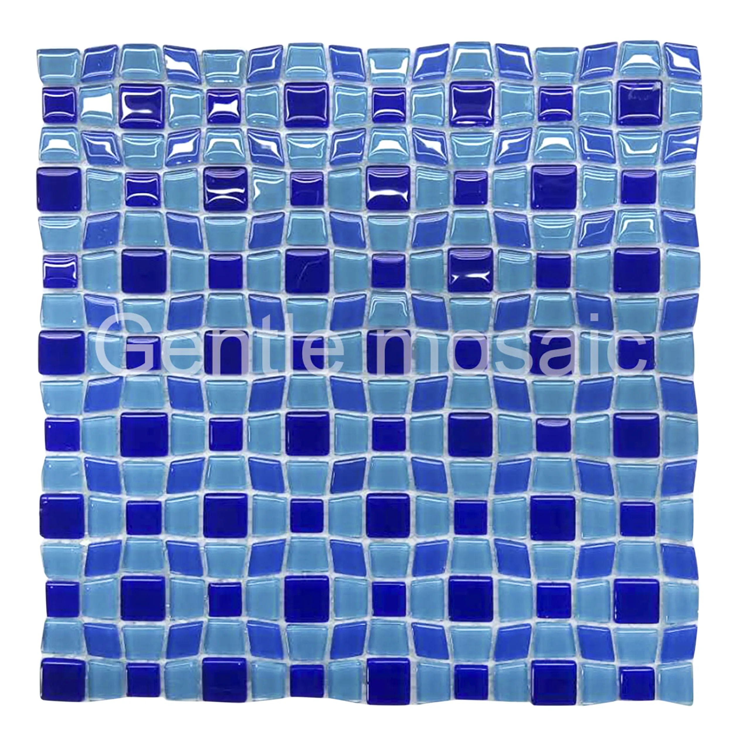 bathroom / swimming pool interior wall decor 4mm glossy mix blue irregular square wave shape crystal glass mosaic