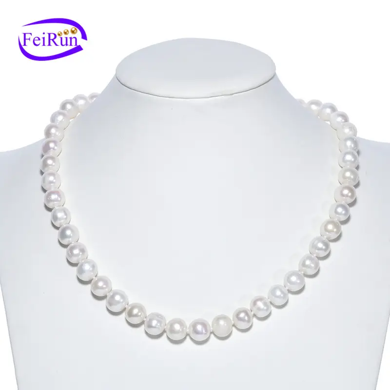 FEIRUN 11-12ミリメートルオフラウンドAA- Traditional Real White Freshwater Pearl Necklace