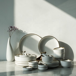 Custom Logo <strong>Wholesale</strong> Tableware <strong>Dinner</strong> Plate Cereal Bowl White Matte Gold Rim <strong>Ceramic</strong> Dinnerware <strong>Sets</strong> - Product Image 5