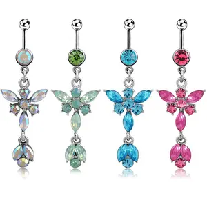 Crystal butterfly dangle women navel belly button ring