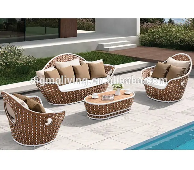 All weather cane furniture outdoor seating sets wicker retro sofa sets