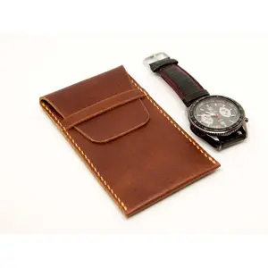 Leather Travel Single Watch Pouch Brown Unisex