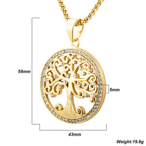 Vente en gros Collier à pendentif <span class=keywords><strong>arbre</strong></span> de vie pavé de cristal en acier inoxydable plaqué or étanche - Product Image 2