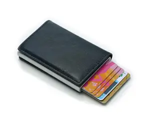 RFID الائتمان حامل بطاقة الحد الأدنى ضئيلة محفظة بطاقة الجيب الأمامي حامي المنبثقة تصميم الألومنيوم حتى لعقد 7 بطاقات