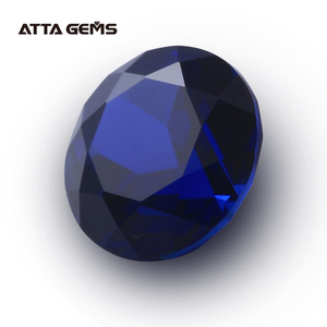 Venta al por mayor de alta calidad #34 sintético redondo corindón Piedra <span class=keywords><strong>Azul</strong></span> zafiro piedras preciosas para joyería hecha a mano - Product Image 2