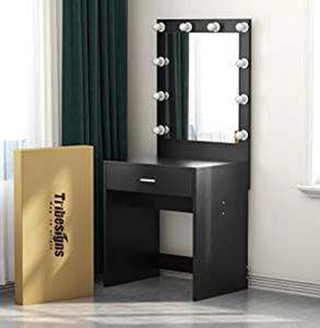 <strong>Black</strong> Makeup Dresser Desk <strong>Dressing</strong> <strong>Table</strong> With LED Light and Mirror - Product Image 1