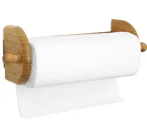 独特的木竹自粘壁挂式手纸手巾架橱柜下黑色分配器厨房主轴卷架