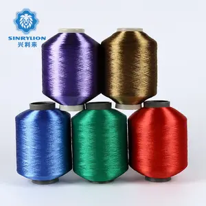 Recycled GRS Triangle Bright high stretch tenacity 75D denier FDY polyester dope dyed colors warp yarn for taffeta label