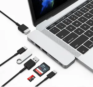 7 En 1 Thunderbolt 3 HUB con HD MI PD * 2 lector de tarjetas SD/TF USB 3,0*2 tipo C HUB 7 puertos