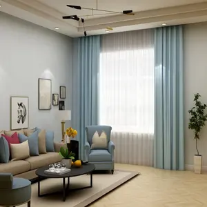 Light blue 100% polyester window curtain design curtains living room made in china