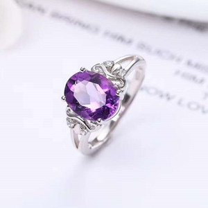 SGARIT Custom Dubai Designs Classic Oval Facetted Cut 925 <strong>Silver</strong> Purple Amethyst Engagement <strong>Adjustable</strong> Wedding <strong>Ring</strong> for Women - Product Image 2