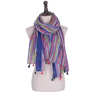 China factory custom water printing technology stripe printed scarf viscose material fringe shawls