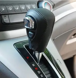 Haute qualité nouvelle chaude automatique noir en cuir véritable cousu à la main bouton de changement de vitesse de voiture couverture pour Honda CRV CR-V 2012-2014