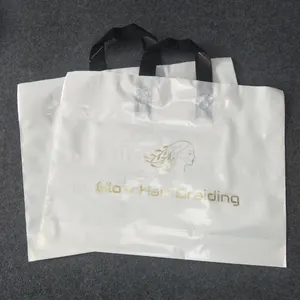 Özel biyobozunur PE plastik alışveriş saplı çanta, perakende bakkal alışveriş plastik taşıma çantası kendi Logo